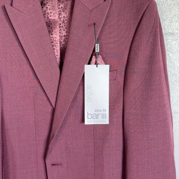Bar III Men's Slim-Fit Wool Blend Suit Jacket Berry Red 38L $425 - Picture 4 of 9